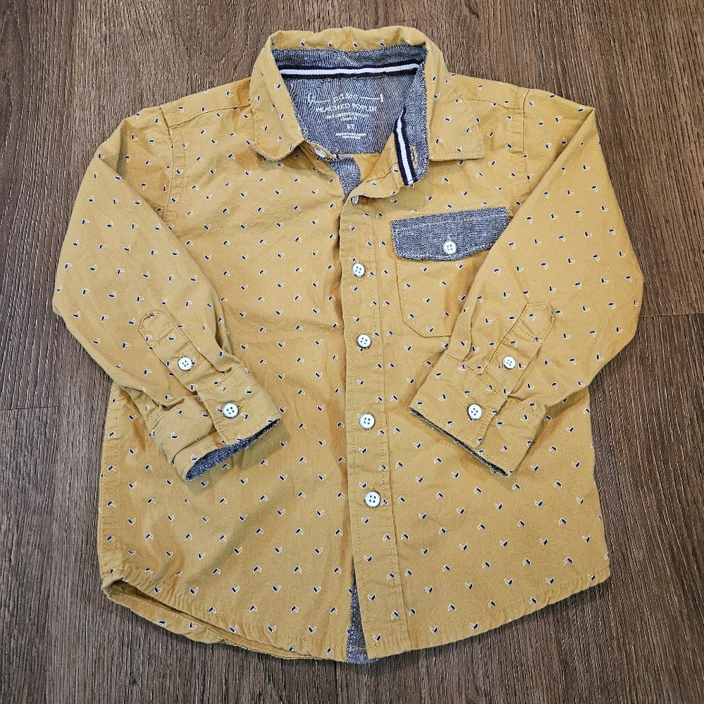 3T Boy PD & C Peached Poplin Button Up Yellow w Print